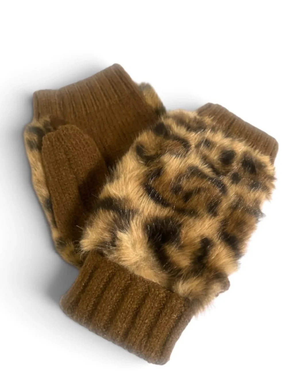🆕Furry Leopard Print Fingerless Gloves